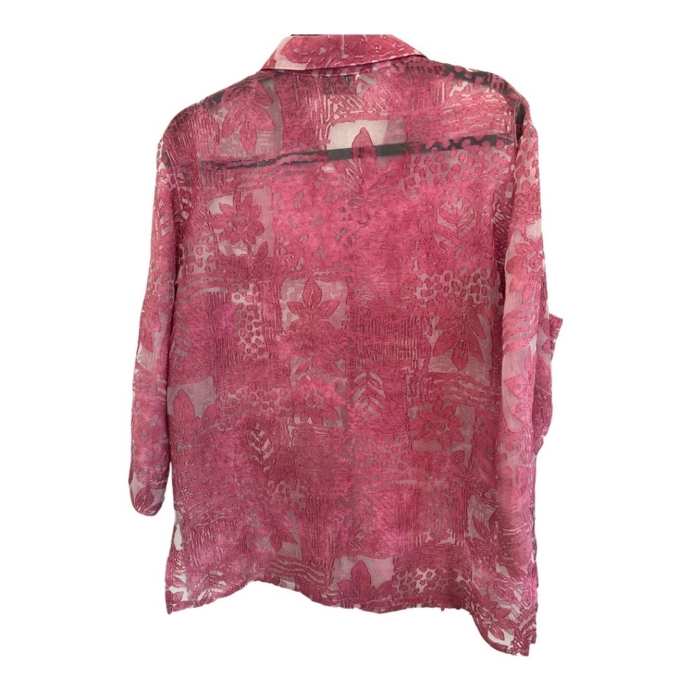 CHICOS Womens Button TOP Long Sleeve PINK Burnout FLORAL Size 3 - Picture 4 of 4